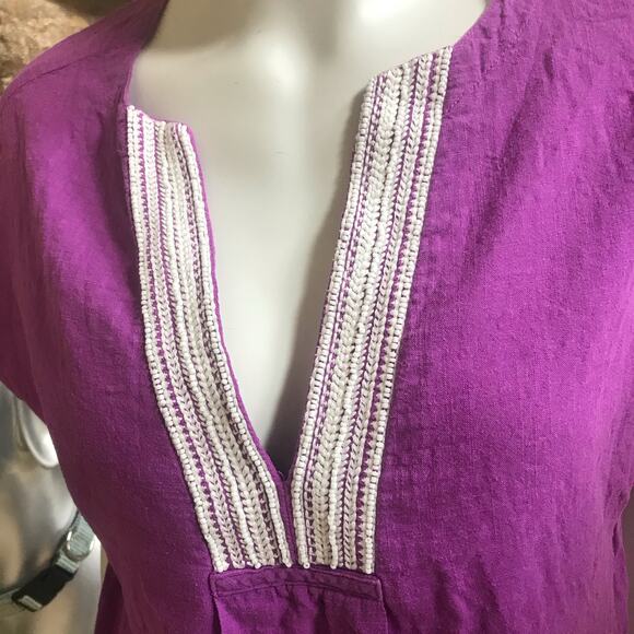 Athleta Embroidered V-Neck Purple Cotton Short Sleeve Shirt Women's Size Small - Picture 7 of 7